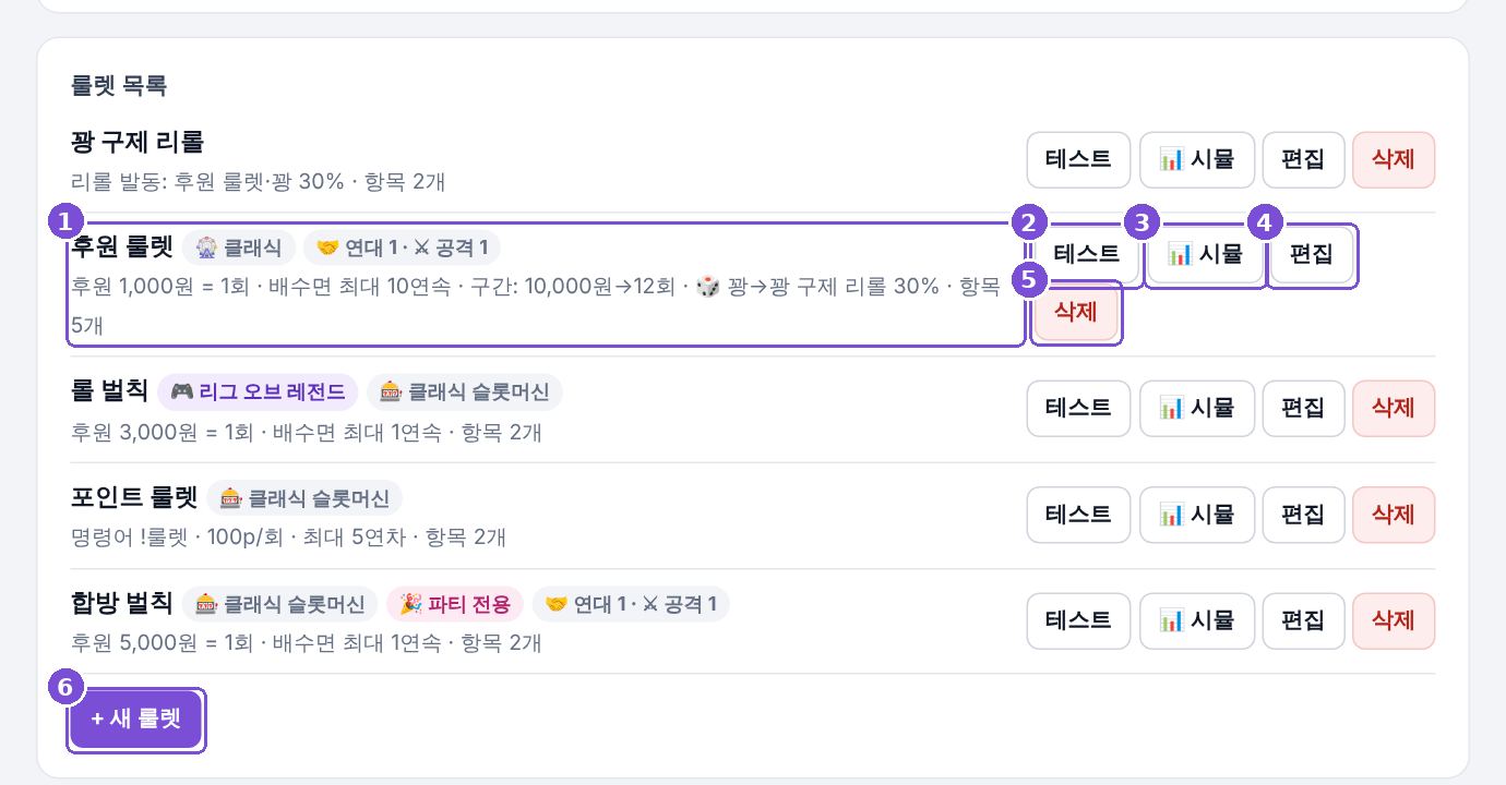 룰렛 목록 화면